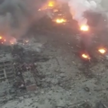 immagine di esplosione magazzino cina ripreso da drone