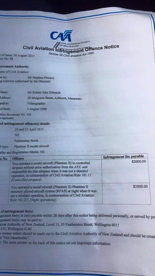 sanzione volo con drone sopra aeroporto in nuoza zelanda