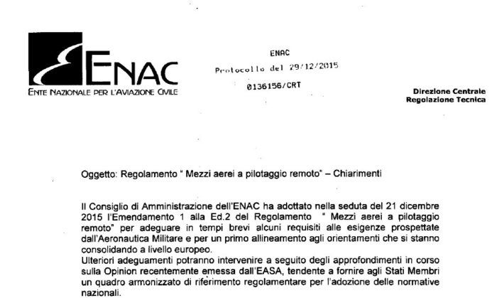 Click per leggere il documento delle spiegazioni ENAC sull'emendamento al regolamento dei droni APR ENAC spiegazioni a emendamento regolamento droni SAPR