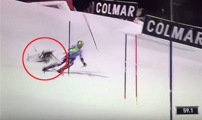 drone cade su pista sci gara mondiale