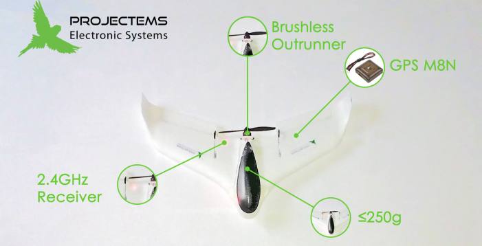 immagine di tsubasa drone ala fissa 250gr projectems indiegogo