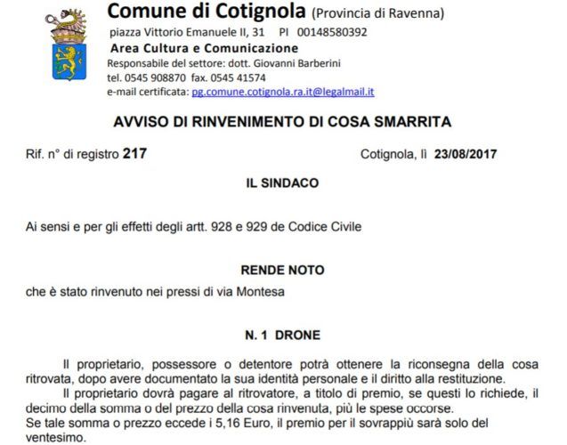 avviso-albo-pretorio-ritrovamento-drone-ravenna