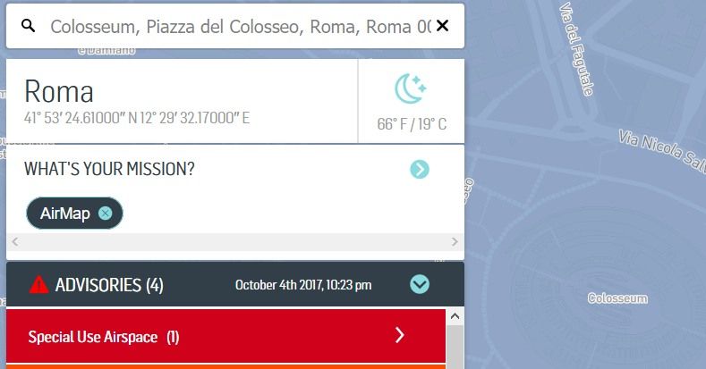 immagine di airmap volare sul colosseo non possibile
