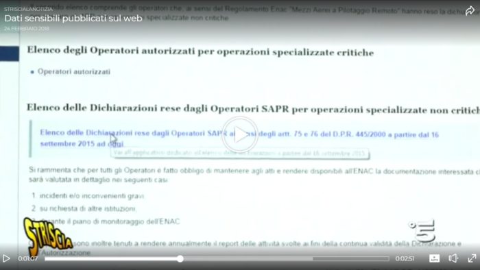 immagine di servizio striscia dati sensibili enac