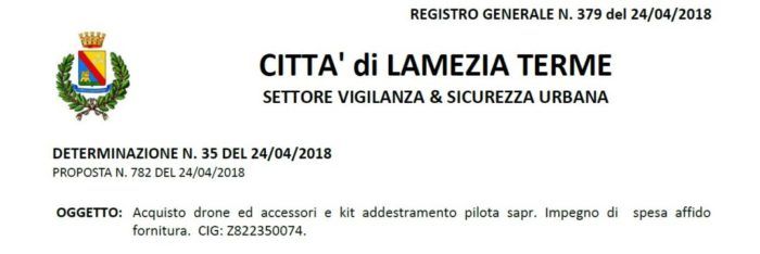 immagine di detrmina lamezia terme acquisto drone