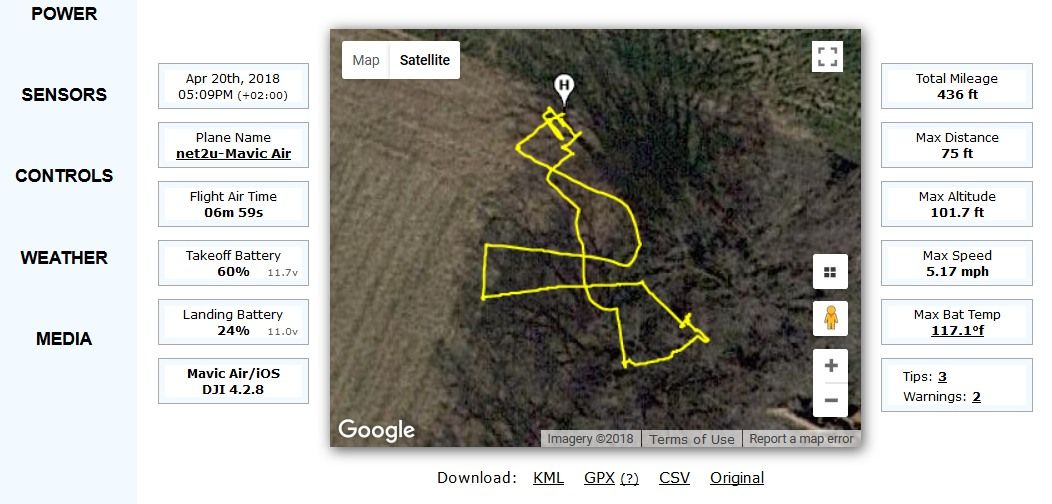 immagine di mappa e dettaglio volo drone