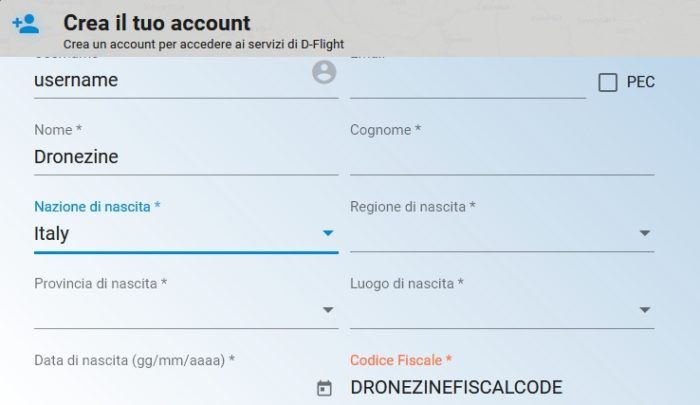 immagine di codice fiscale richiesto d flight