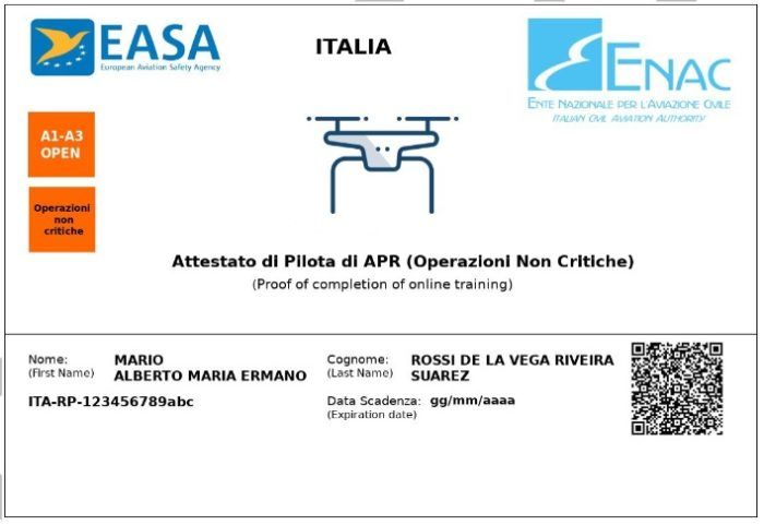 immagine di facimile attestato di pilota non critiche