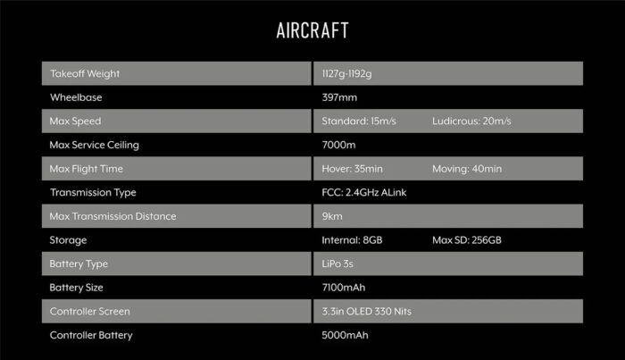 immagine di spec tech aircraft autel evo II