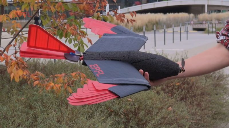 drone con piume estensibili