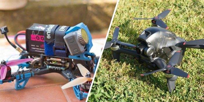 immagine di riprese drone fpv racer vs dji fpv