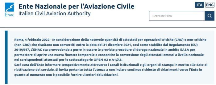 immagine di comunicazione enac conversione attestati