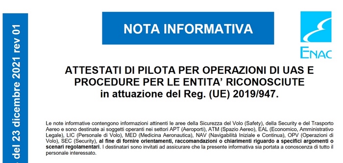 immagine di nota informativa ni 2021 013 enac uas droni