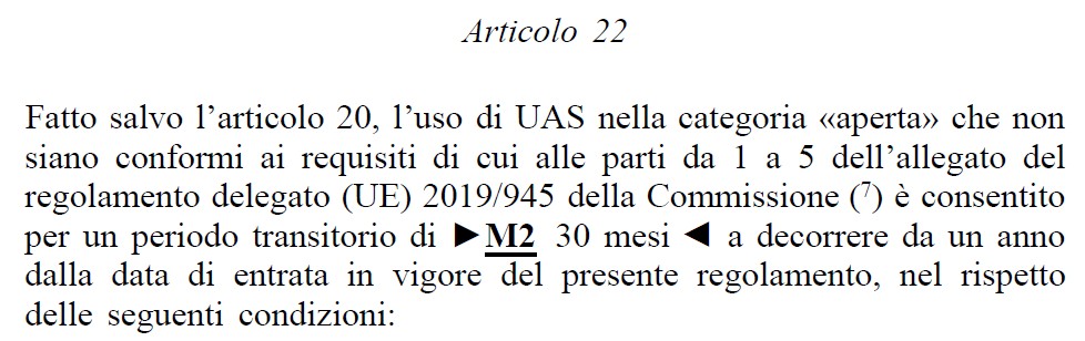 immagine di art 22 droni reg 947 2019