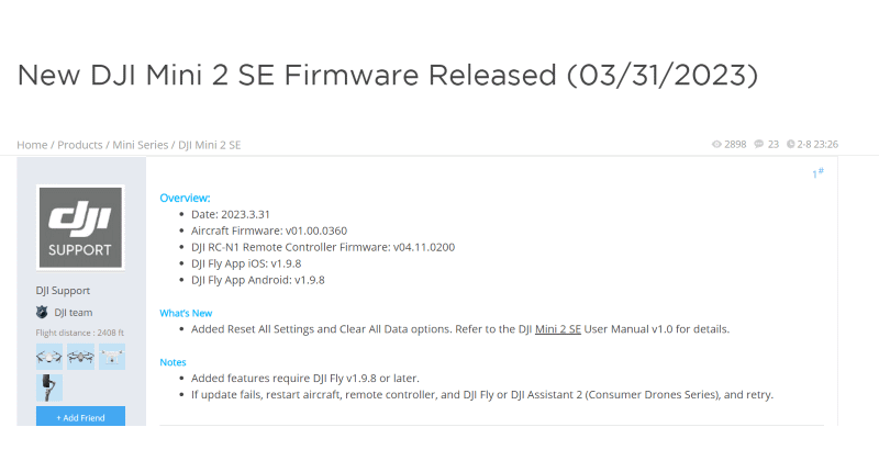 firmware update dji mini 2