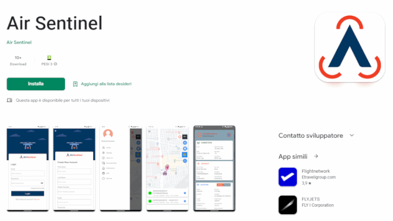 airsentinel app monitoraggio di droni