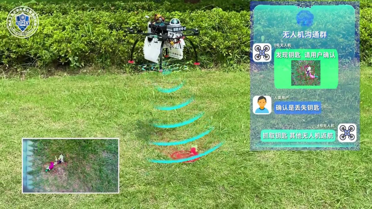 cina droni IA trovano chiavi nel parco e mandano foto su chat di gruppo