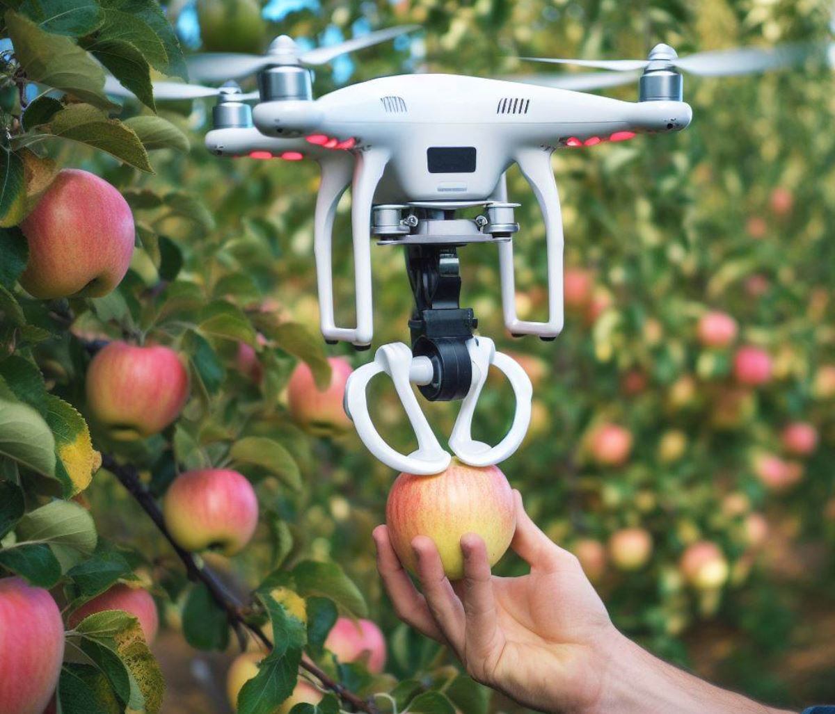 drone raccoglie mele in italia