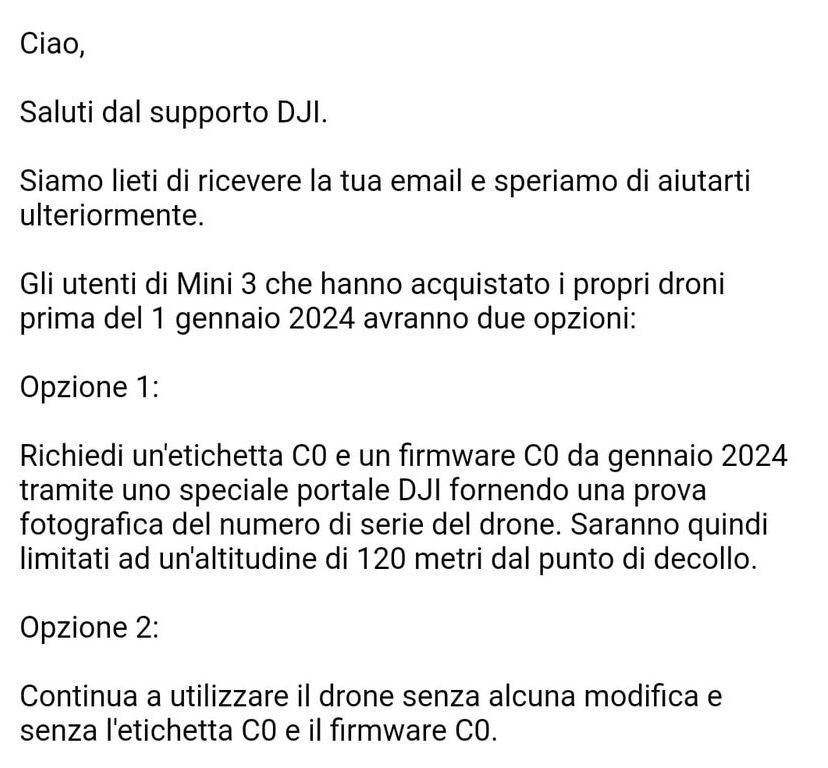 immagine di email supporto dji