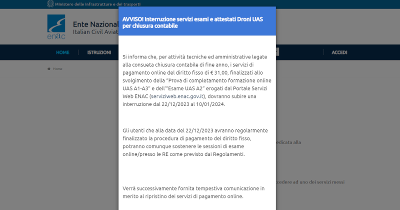 enac interruzione servizi esami droni uas 2023