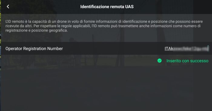 immagine di codice operatore inserito ib dji fly