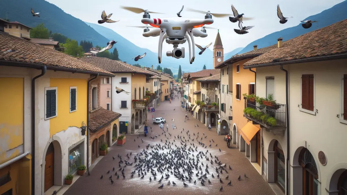 drone per scacciare i piccioni in un comune del veneto