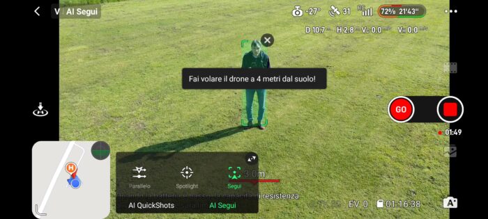 immagine di follow 4 metri dal suolo