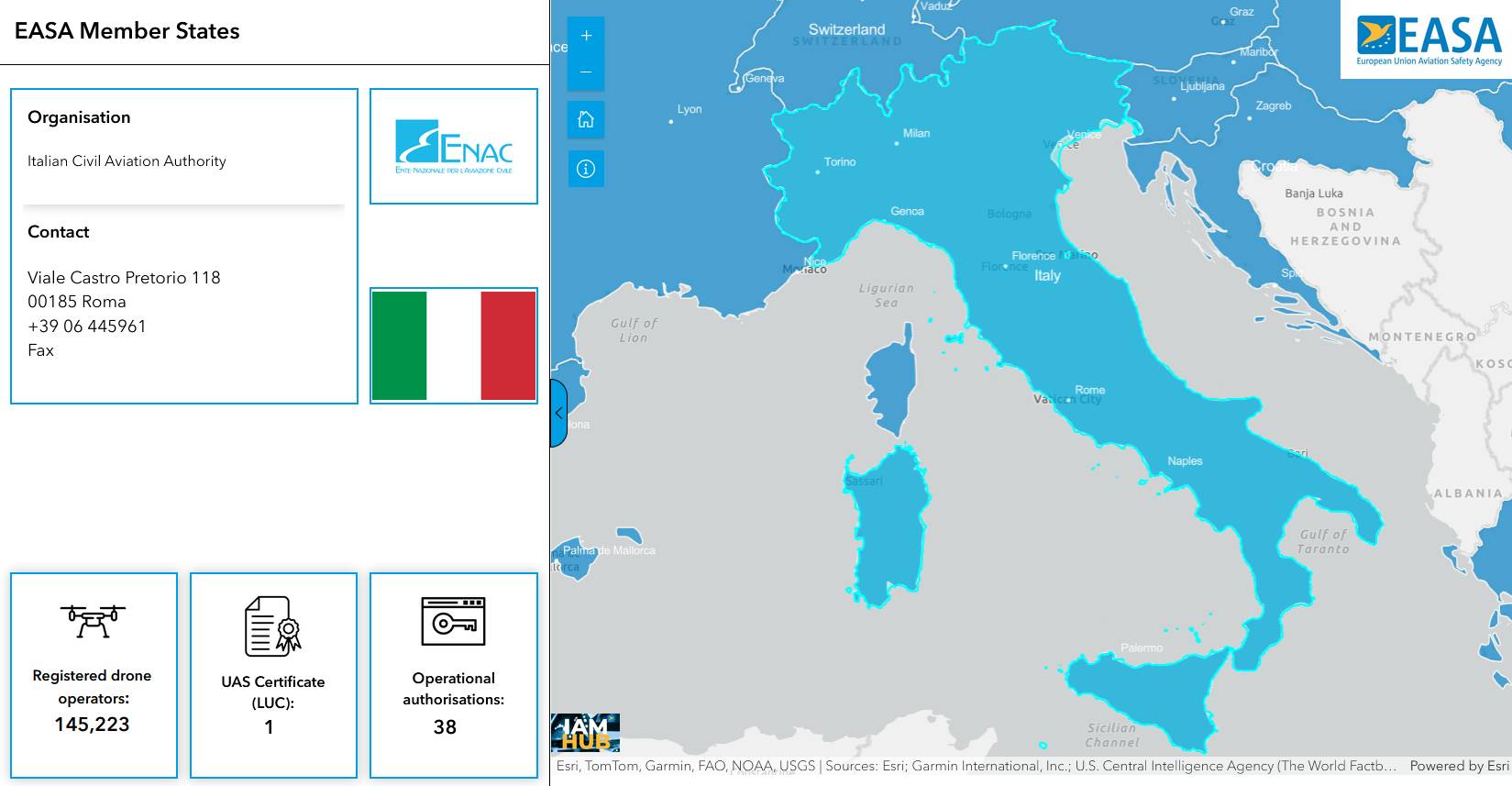 immagine di mappa operatori droni italiana da easa