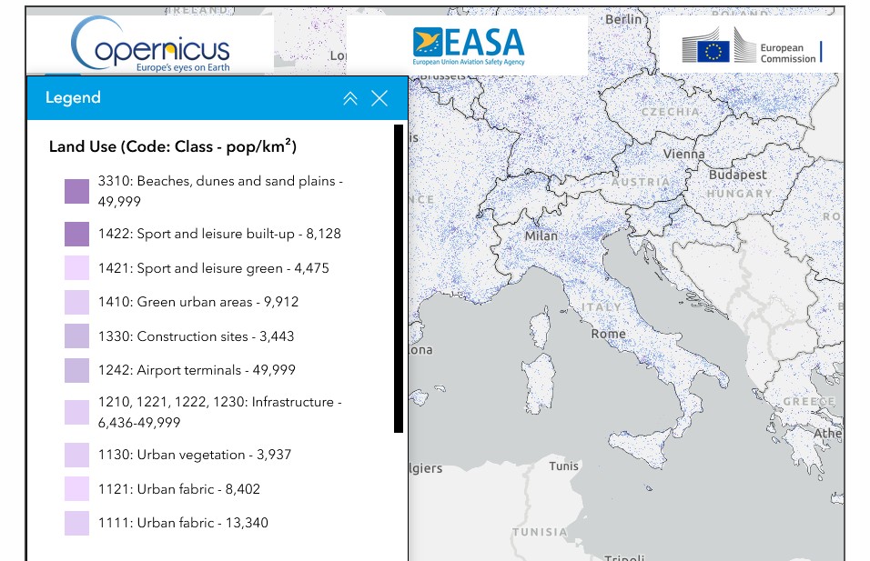 mappa densità popolazione EASA per SORA 2.5
