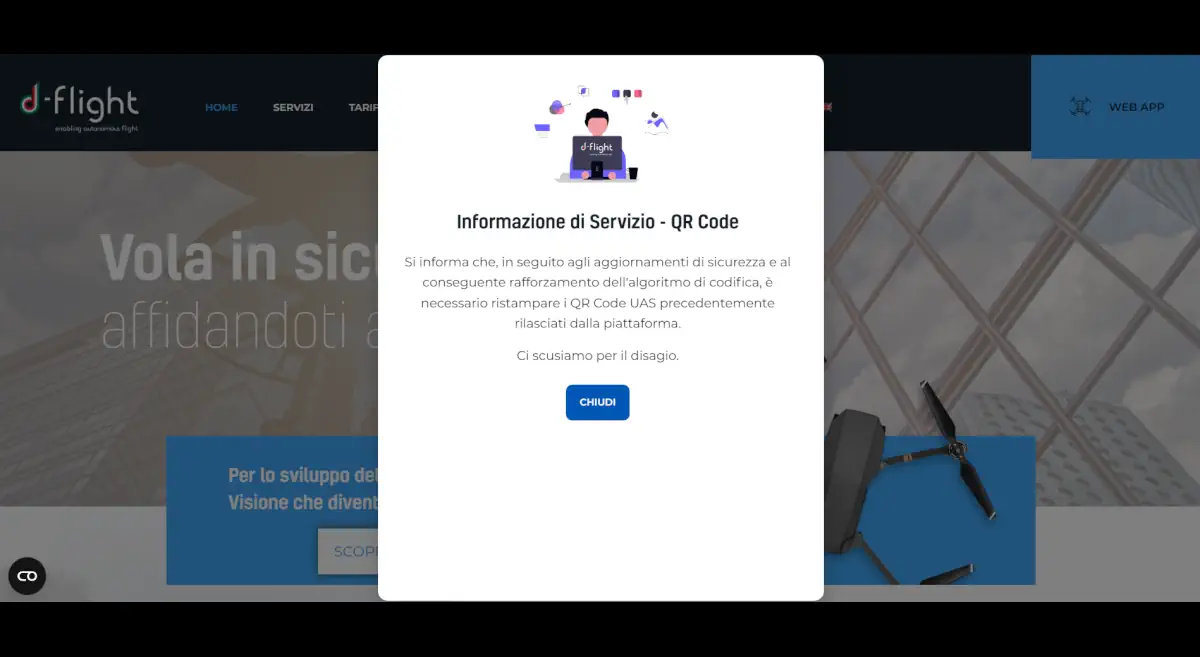screenshot d-flight rinnovo codice qr uas