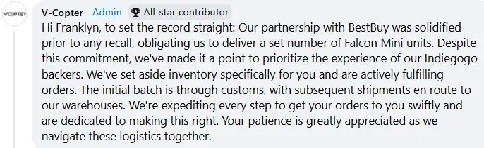 risposta v-copter spiega partnership con bestbuy