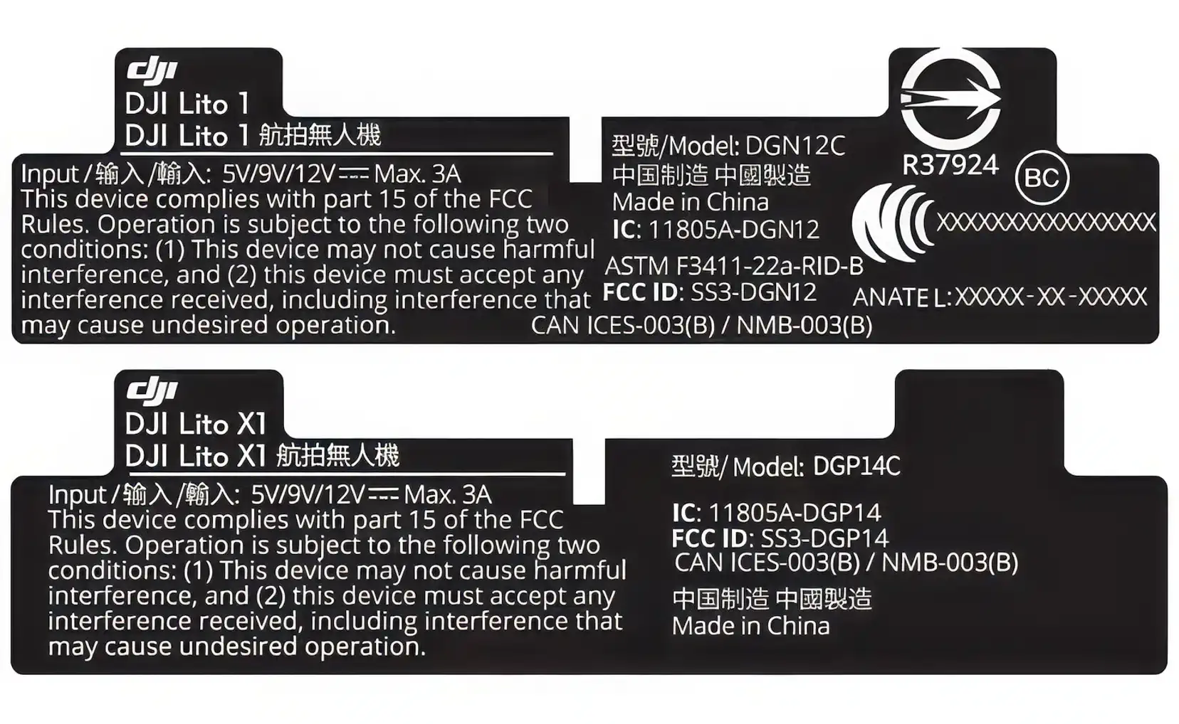 etichetta batteria dji lito e lito x1