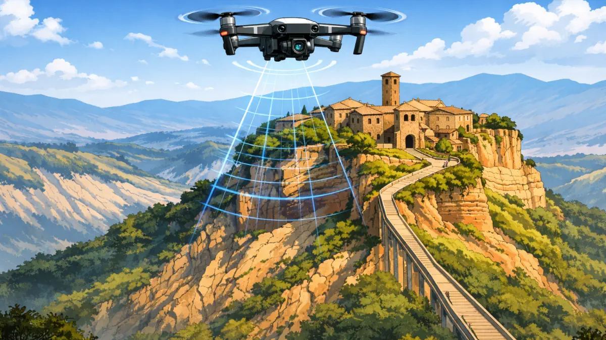 droni croce rossa controllano stato rupe di civita di bagnoregio