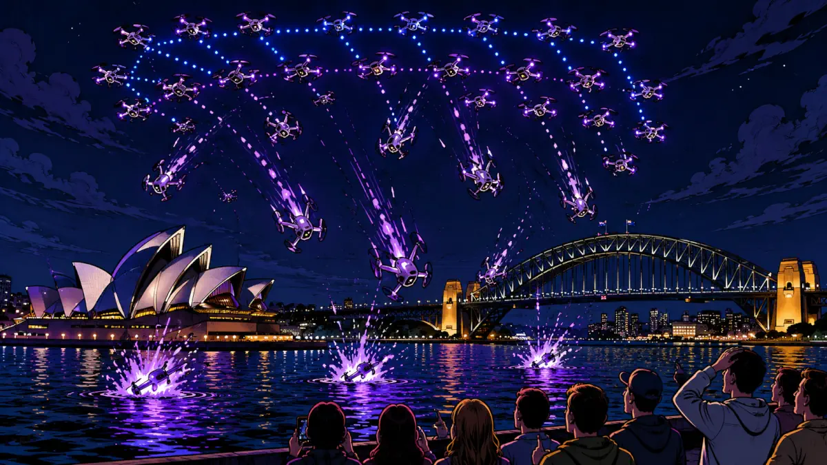 89 droni precipitano durante drone show a sydney