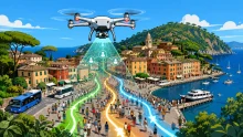 droni per monitorare sovraffollamento portofino