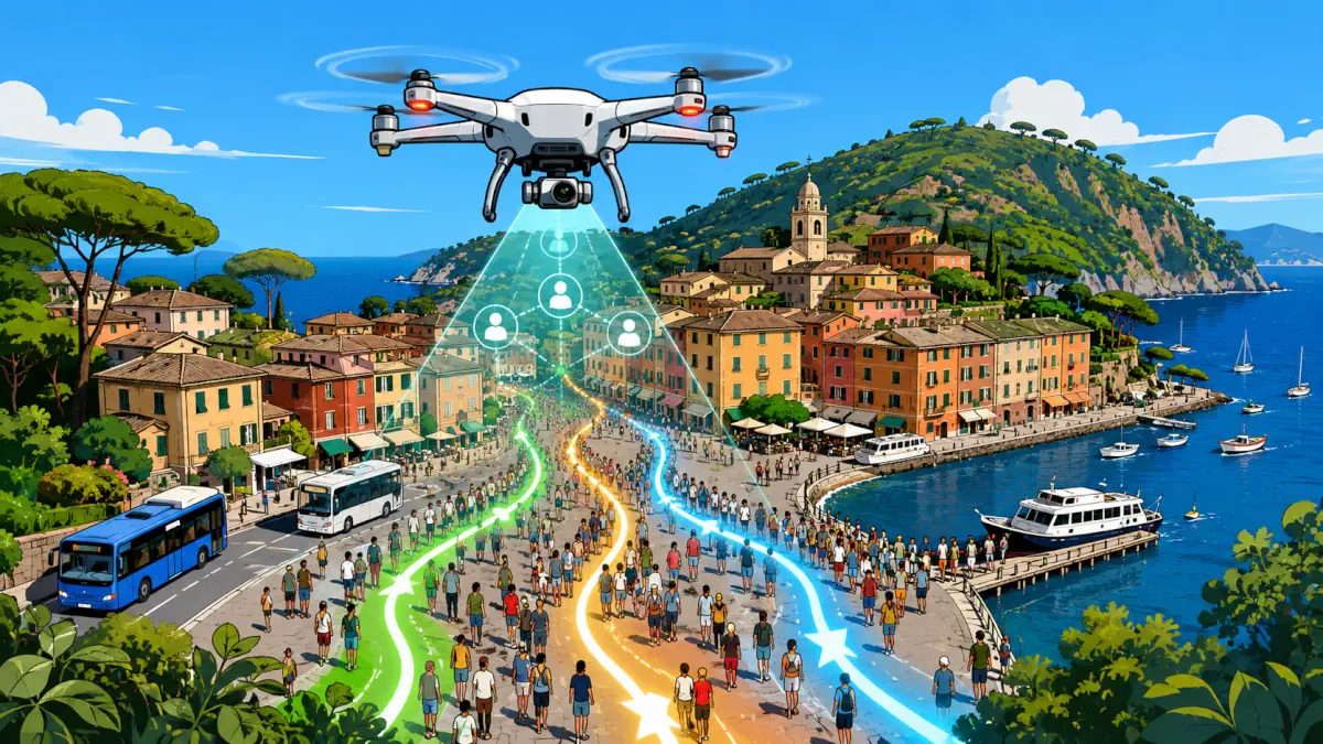 droni per monitorare sovraffollamento portofino