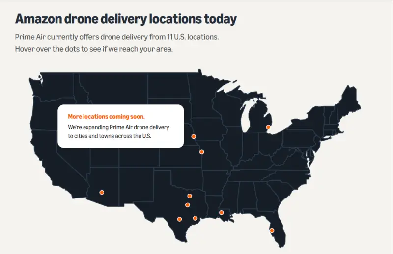 principali aree servite da amazon prime air negli usa