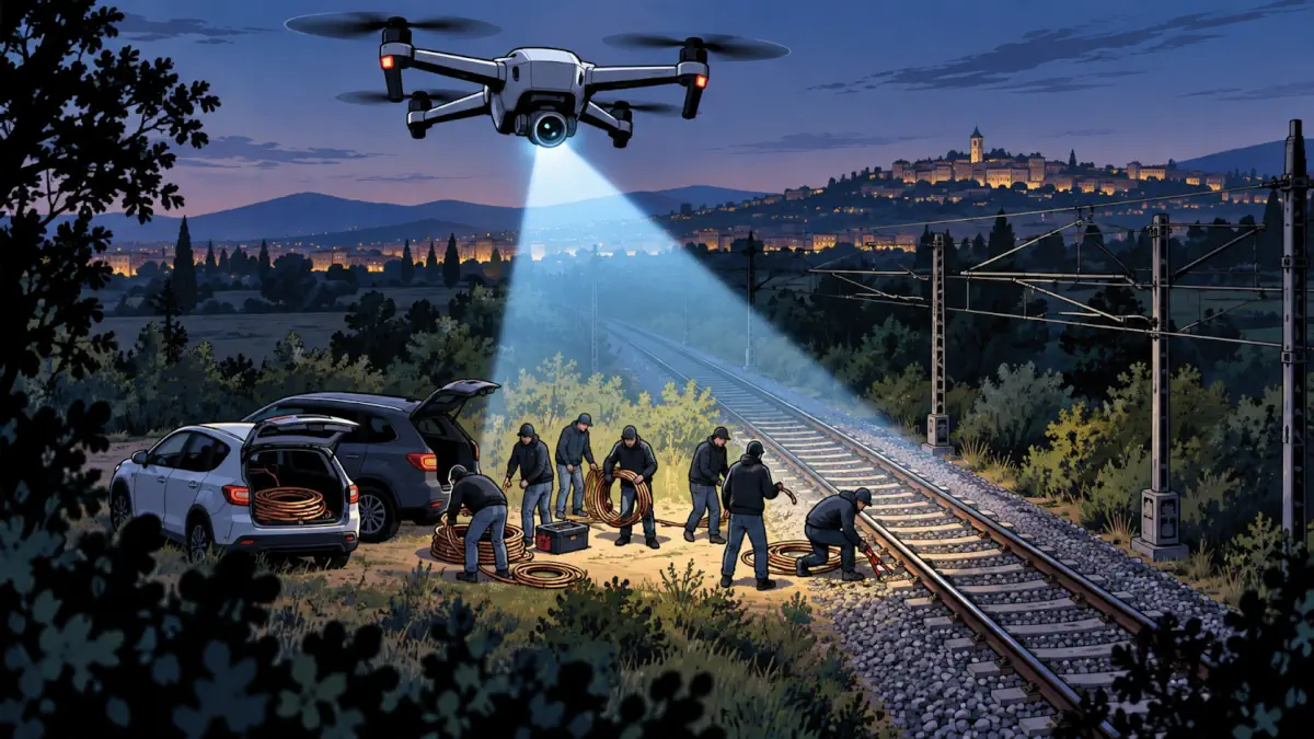 drone aiuta a scoprire ladri di rame lungo la ferrovia in umbria